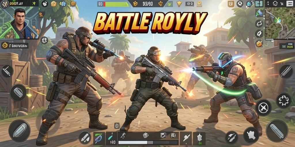 Screenshot gameplay 95PGPLAY yang menunjukkan pertempuran seru di arena Battle Royale.