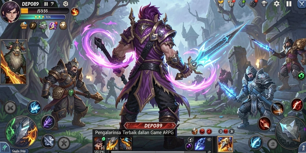 Screenshot gameplay DEPO89 menampilkan pertarungan epik dalam dunia ARPG.