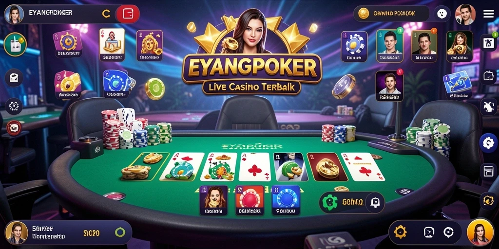 Tampilan menarik dari gameplay langsung EYANGPOKER di kasino.