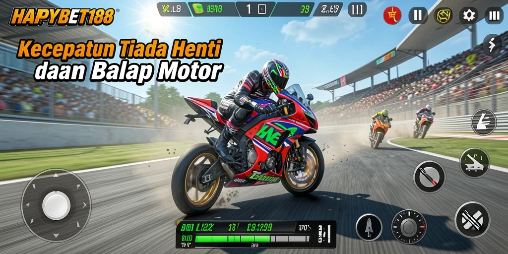 Tampilan menarik gameplay balapan motor yang mendebarkan.