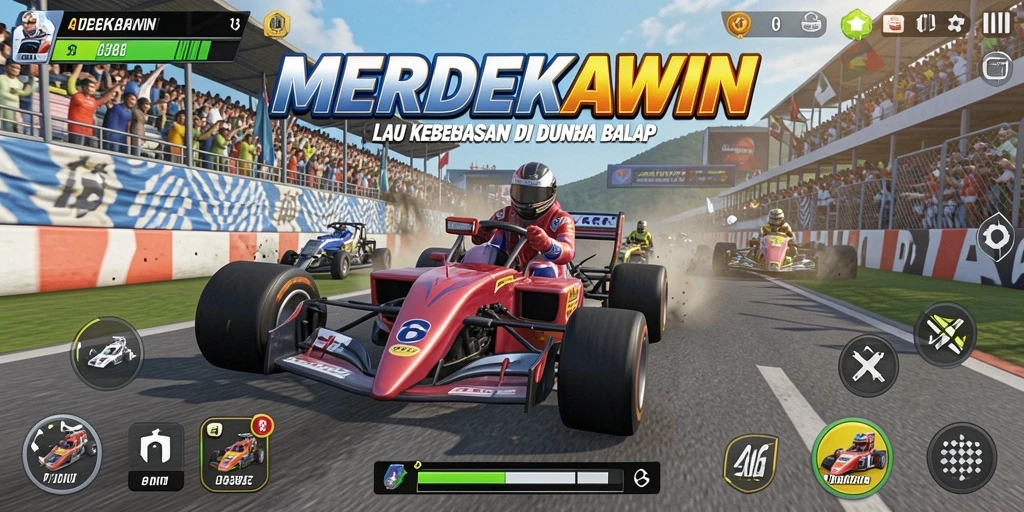 Screenshot gameplay MERDEKAWIN yang menampilkan aksi balap seru.