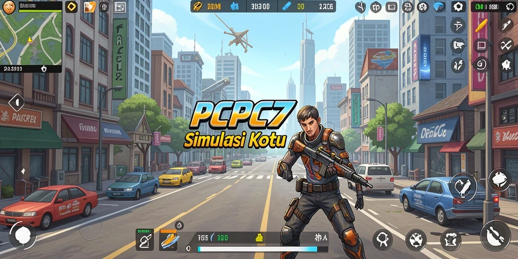 Screenshot gameplay <strong>PCPC7</strong> yang menarik dengan detail bangunan kota.