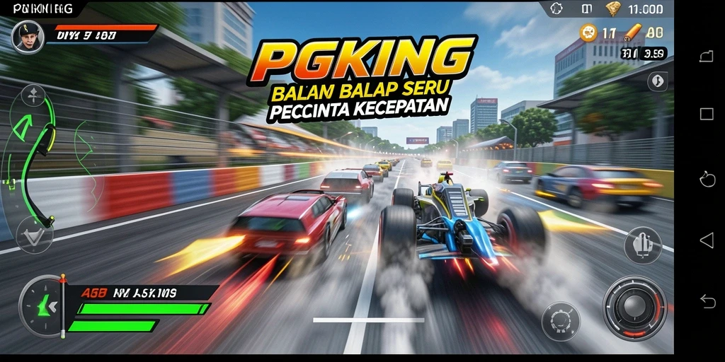 Tampilan gameplay balap PGKING yang mendebarkan dan kompetitif.