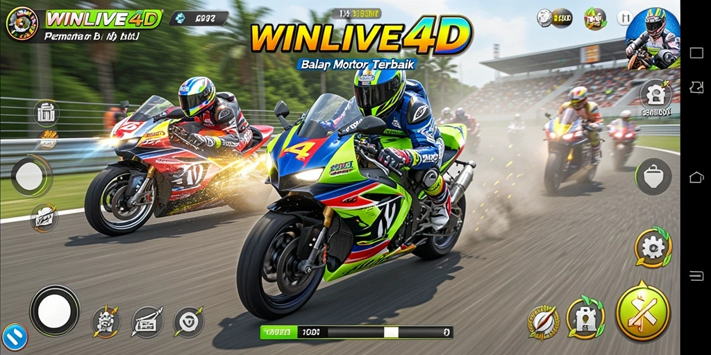 Gameplay menarik di WINLIVE4D dengan balapan motor yang mendebarkan.